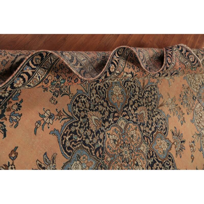 Orange Geometric Tabriz Persian Vintage Rug Handmade Wool Carpet - 7'7" x 11'5"
