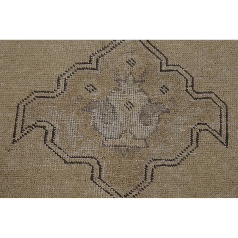 Geometric Beige Tabriz Persian Vintage Rug Handmade Wool Carpet - 8'11" x 11'5"