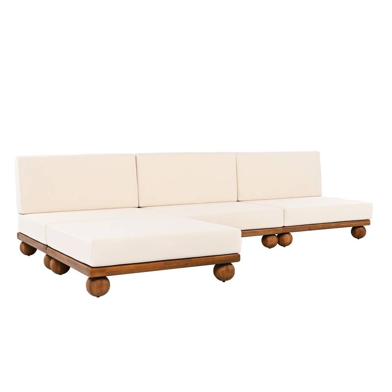 Scott Living Dulcie 4 Piece Outdoor Acacia Wood L Shape Setional Sofa with Removable Cushions
