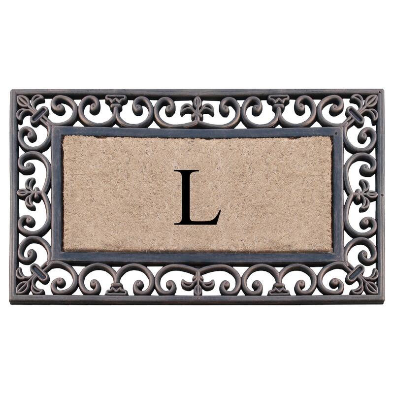 A1HC Natural Coir and Rubber Classic Paisley Border Bronze Monogrammed Doormat - 18"X30" - Monogrammed L