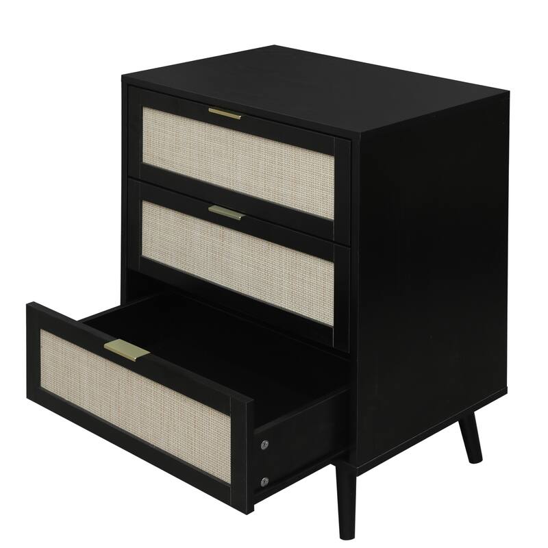 Rattan 3-Drawer Cabinet with Moisture-Proof Finish & Anti-Tipping Device for Safe Storage