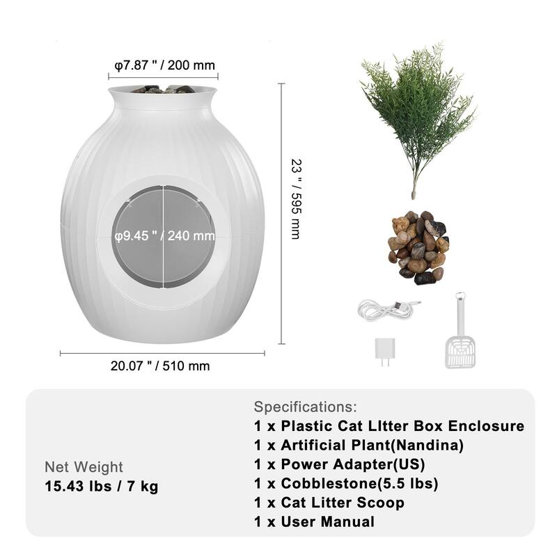 White Hidden Cat Litter Box with Artificial Plant and Plasma Odor Control System