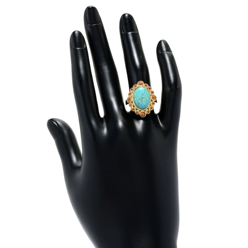 925 Sterling Silver Mine#8 Turquoise, Madeira Citrine Ring