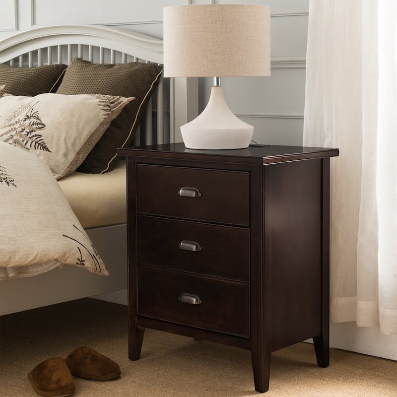 Laurent Solid Wood Side Table with USB-C Charging Station - Chocolate Cherry