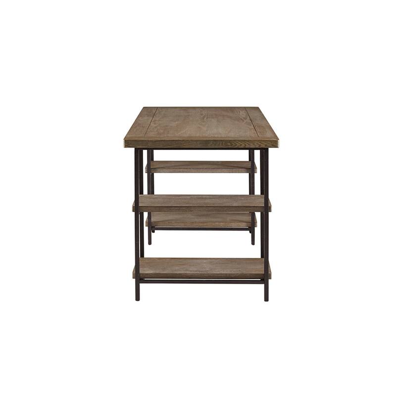 Roomfitters 60-Inch Industrial Accent Desk, Reclaimed Gray Wood Finish with Side Shelving and Black Metal Base