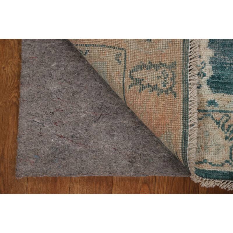 Hand Knotted Oriental 100% Wool Carpet Transitional Geometric Green Oushak Area Rug - 2' 10'' X 2' 1''