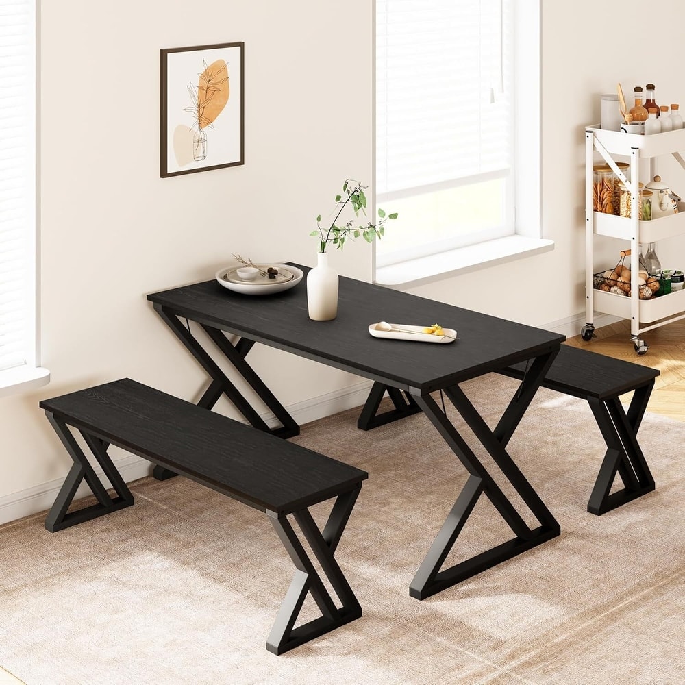 Kitchen Room Dining Table Set with Benches for 4 for Kitchen, Apartment, Studio