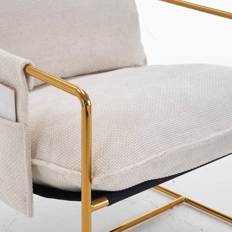 Upholstered Hanging Armchairs with Arm Pockets, Metal Frame,Set of 2