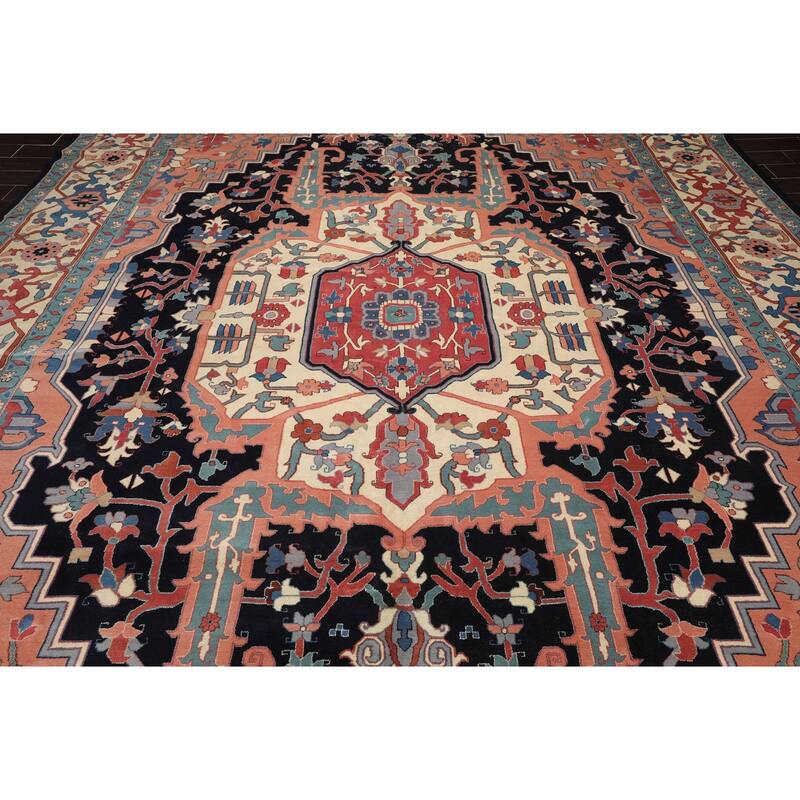 Hand Knotted 200 KPSI Serapi Peach,Midnight Blue Persian Wool