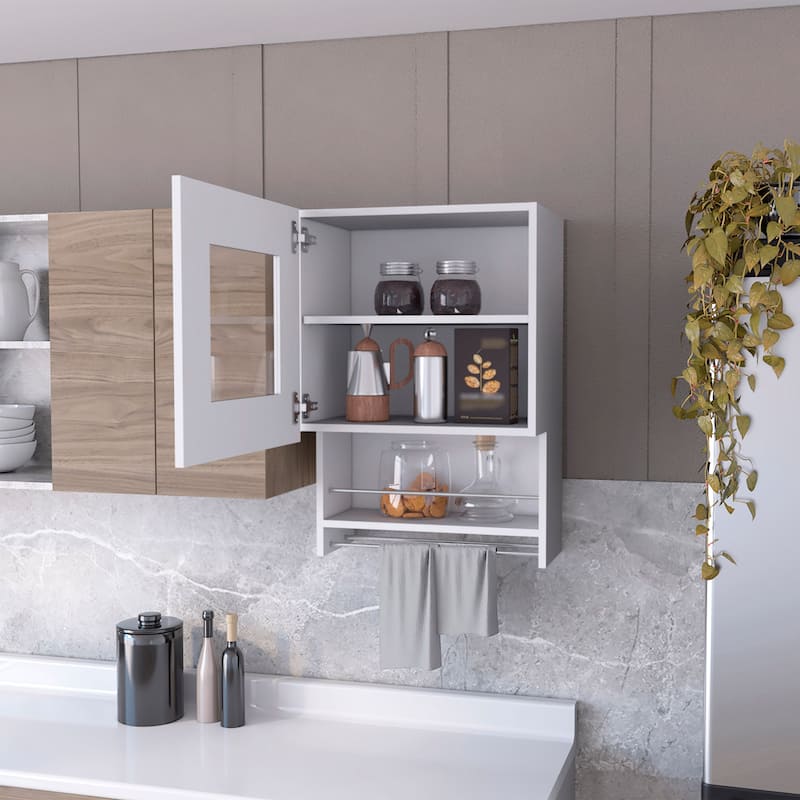 Nolan White Spice and Towel Rack Kitchen Wall Cabinet - White