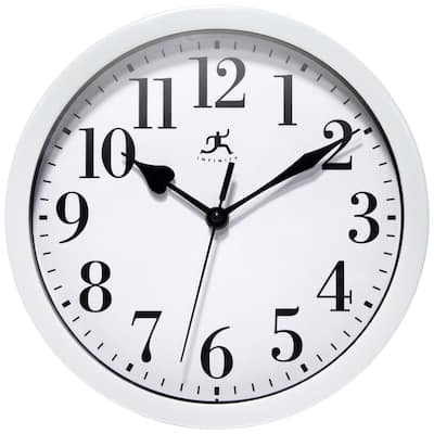 White Plastic 10 inch Simple Office Wall Clock - 9.625 x 1.5 x 9.625