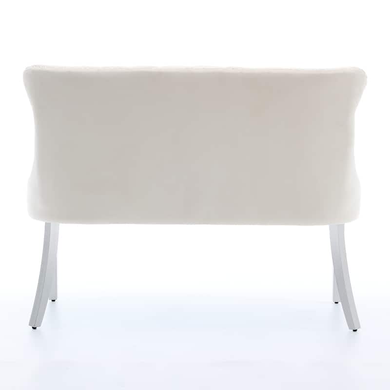 Roomfitters Upholstered Loveseat Bench with Nailhead Trim and Silver Legs, Modern High Back Settee for Dining Room