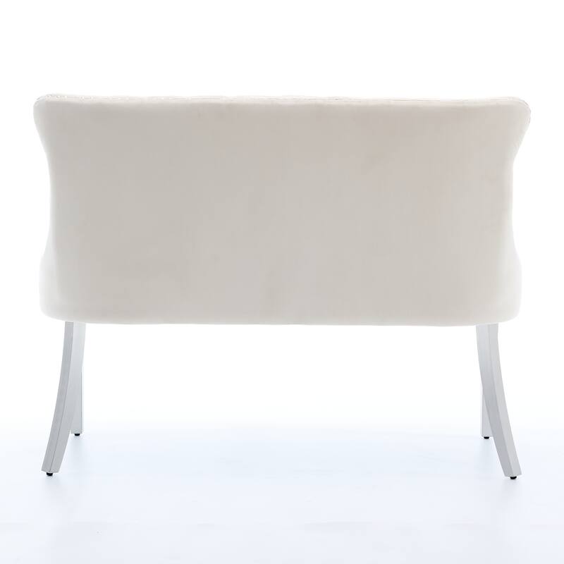 Velvet Double Dining Loveseat Bench, 2-Seat Tufted Bench w/Handmade Buttons, Wing Back, Stainless Steel Legs,Single Pack