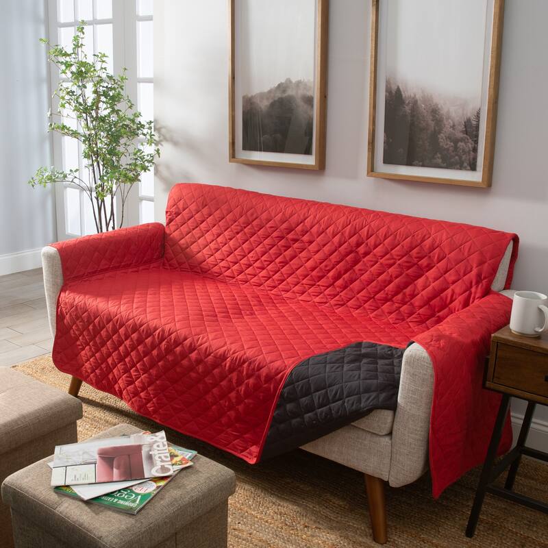 Home Details Furniture Protector Double Side Love Seat Cover - 75 x 88 - Red/Black