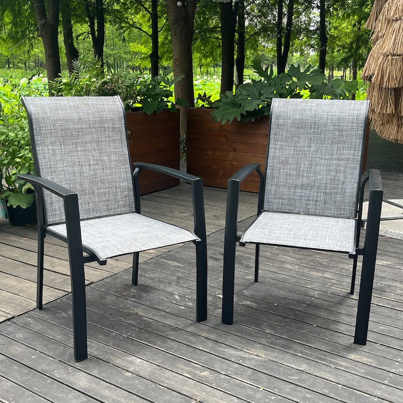 Garden Patio Chairs Set of 2, All Weather Metal Outdoor Dining Chairs, Garden, Poolsides - Black+ Gray