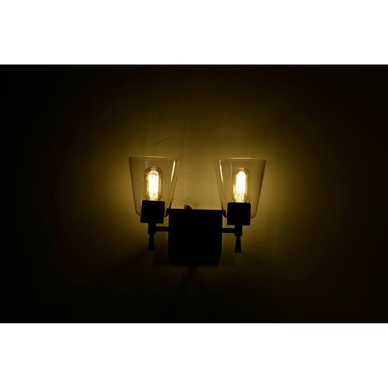 Matte Black 2Light Modern Vanity Light with Clear Cone Glass Shades