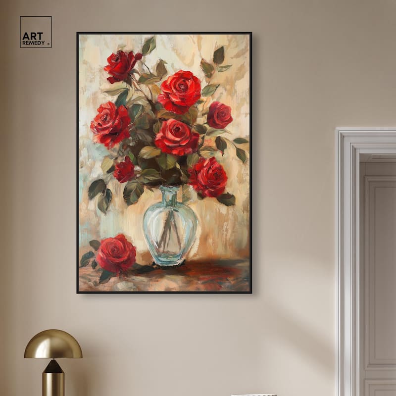 Ruby Roses in Riad Glass Canvas by Art Remedy