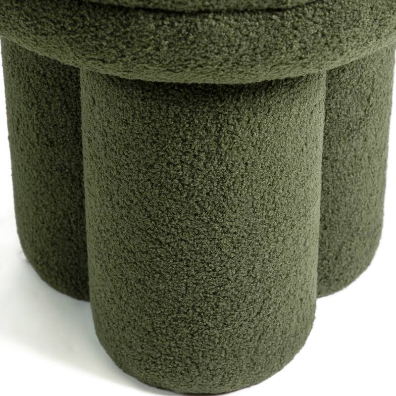24/7 Shop At Home Modern Boucle Upholstered Ottoman with Tri-Pillar Pedestal