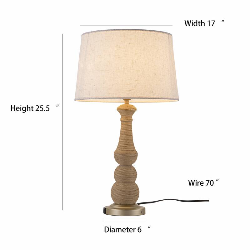 Onda 26" Rattan Table Lamp with USB 3-Way Touch Dimmer