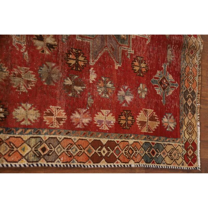 Geometric Shiraz Persian Antique Runner Rug Hand-knotted Wool Carpet - 4'4"x 8'8"