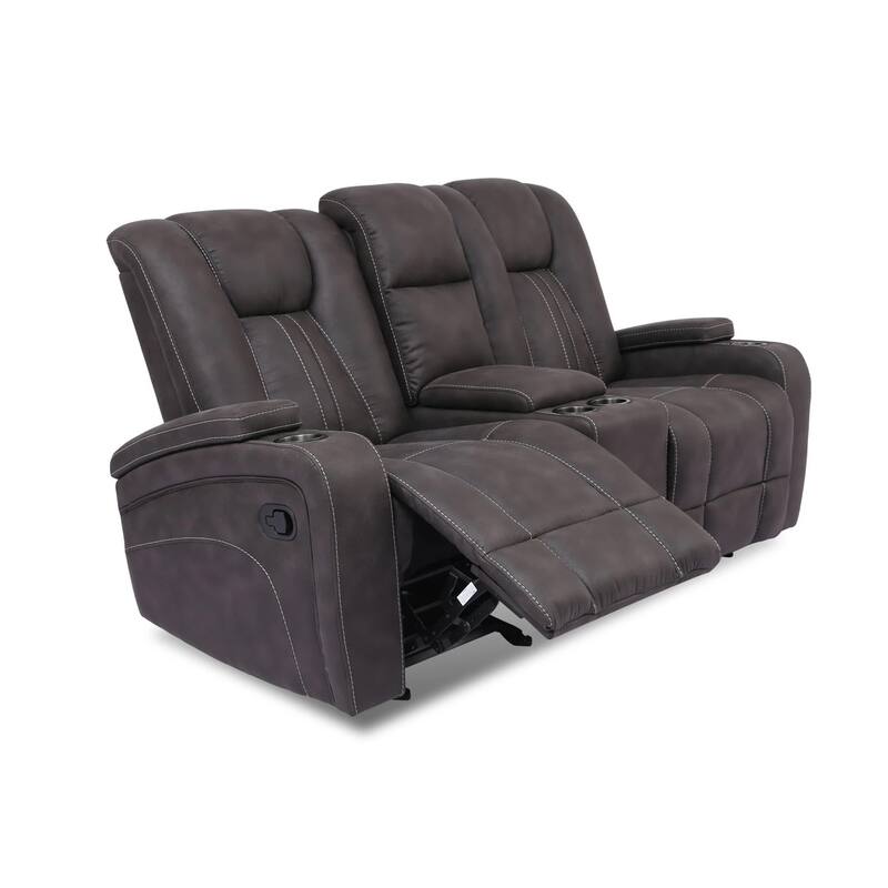 Dual Reclining Glider Loveseat with Lift Top Armrest and Cup Holders, Dark Gray