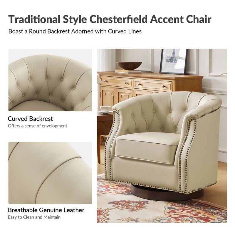 Max Traditional Chesterfield Rocker and Swivel Genuine Leather Chair with Nailhead Trims(Set of 2)