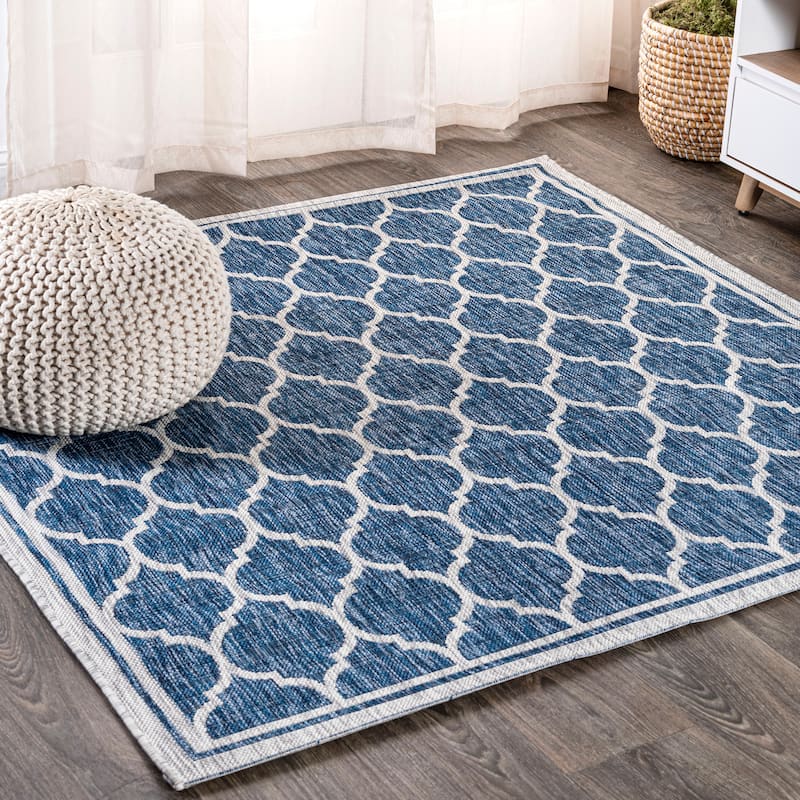 JONATHAN Y Zinnia Textured Weave Indoor/Outdoor Area Rug - 4' Square - Navy/Gray