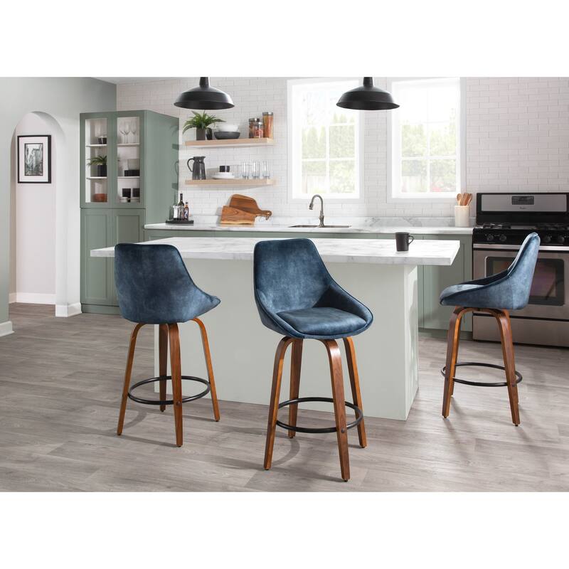 Carson Carrington Alba Velvet Counter Stool with Black Round Footrest (Set of 2)