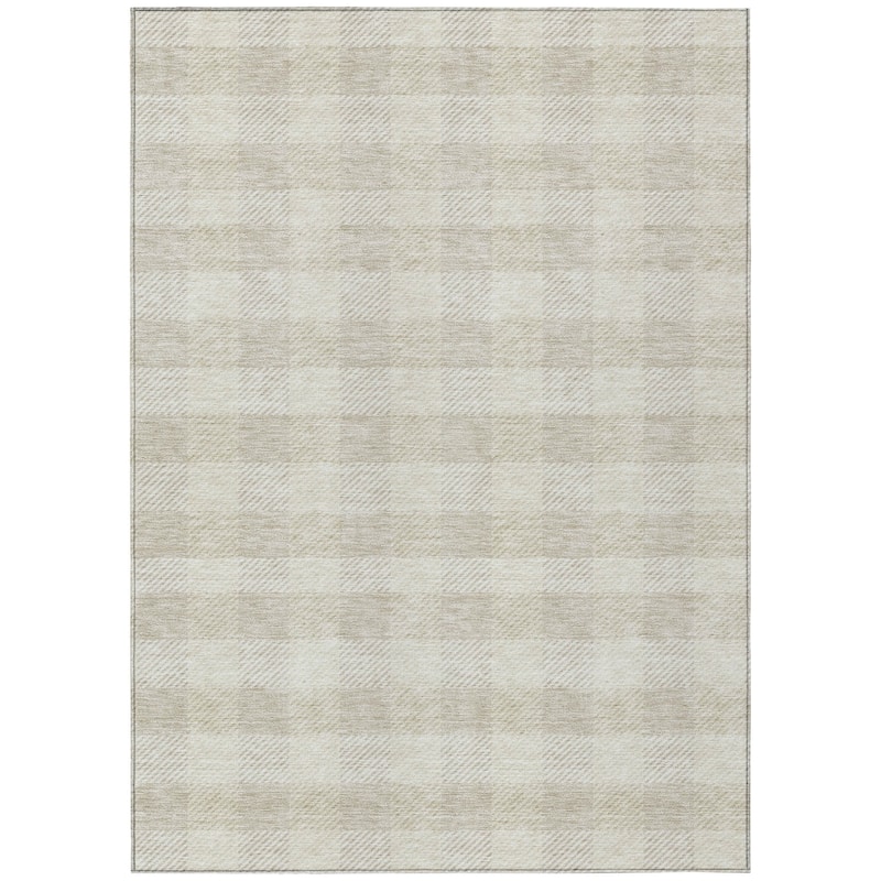 Machine Washable Indoor/ Outdoor Chantille Plaid Stripe Rug