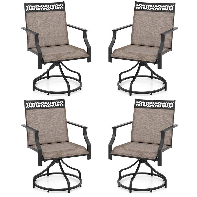2/4 PCS Swivel Outdoor Chairs Patio Dining Chairs W/ Round Steel Base - 4 PCS - Brown