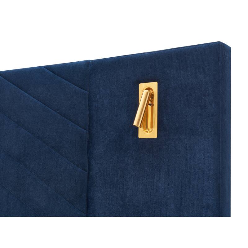 King Size Velvet Bed Frame with LED Lights and Floating Bedside Tables, No Box Spring Needed