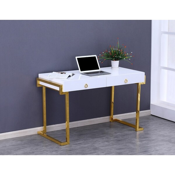 Best Master Furniture White Lacquer 2-drawer Writing Desk ...
