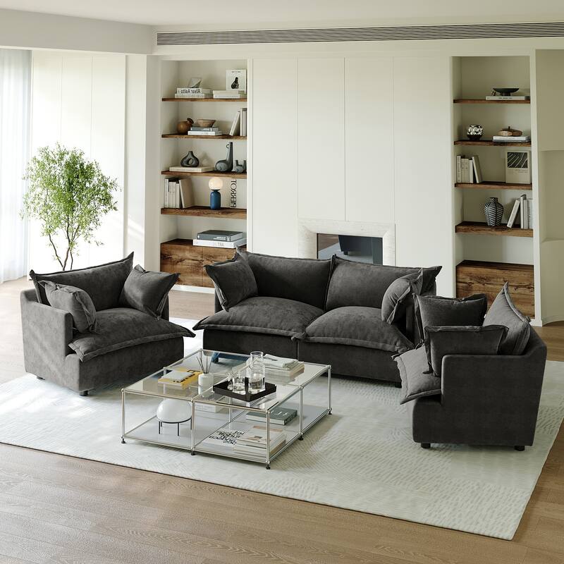 Comfy Cloud Oversized Chenille Modular Sectional Sofa Armchair Set - Dark Grey