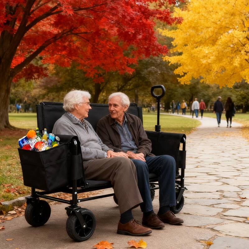 3-in-1 Folding Wagon with Bench Seat & Storage - 500lb Heavy-Duty, 180L Capacity with Ice Pack