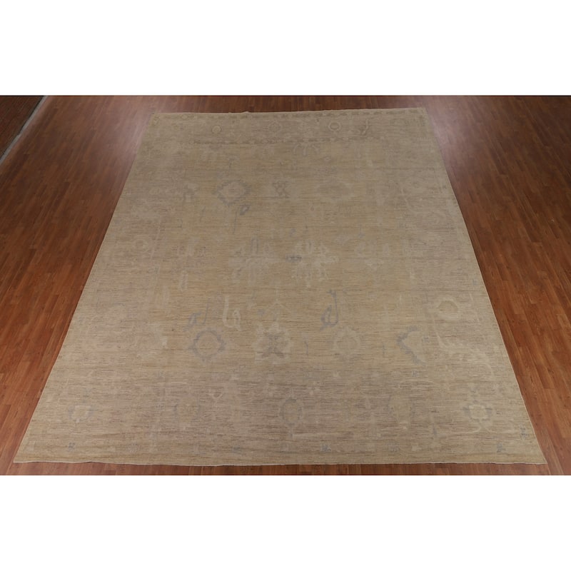 Vegetable Dye Oushak Oriental Large Rug Handmade Floral Wool Carpet - 11'10"x 14'1"
