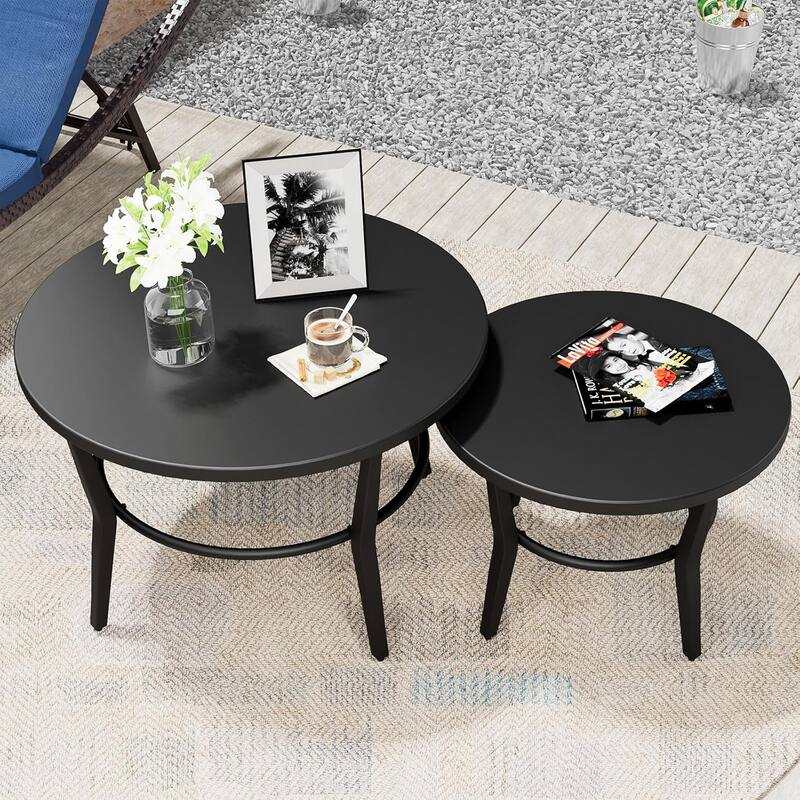 Kullavik Matte Black Full Iron Outdoor Rectangular Coffee Table - Black