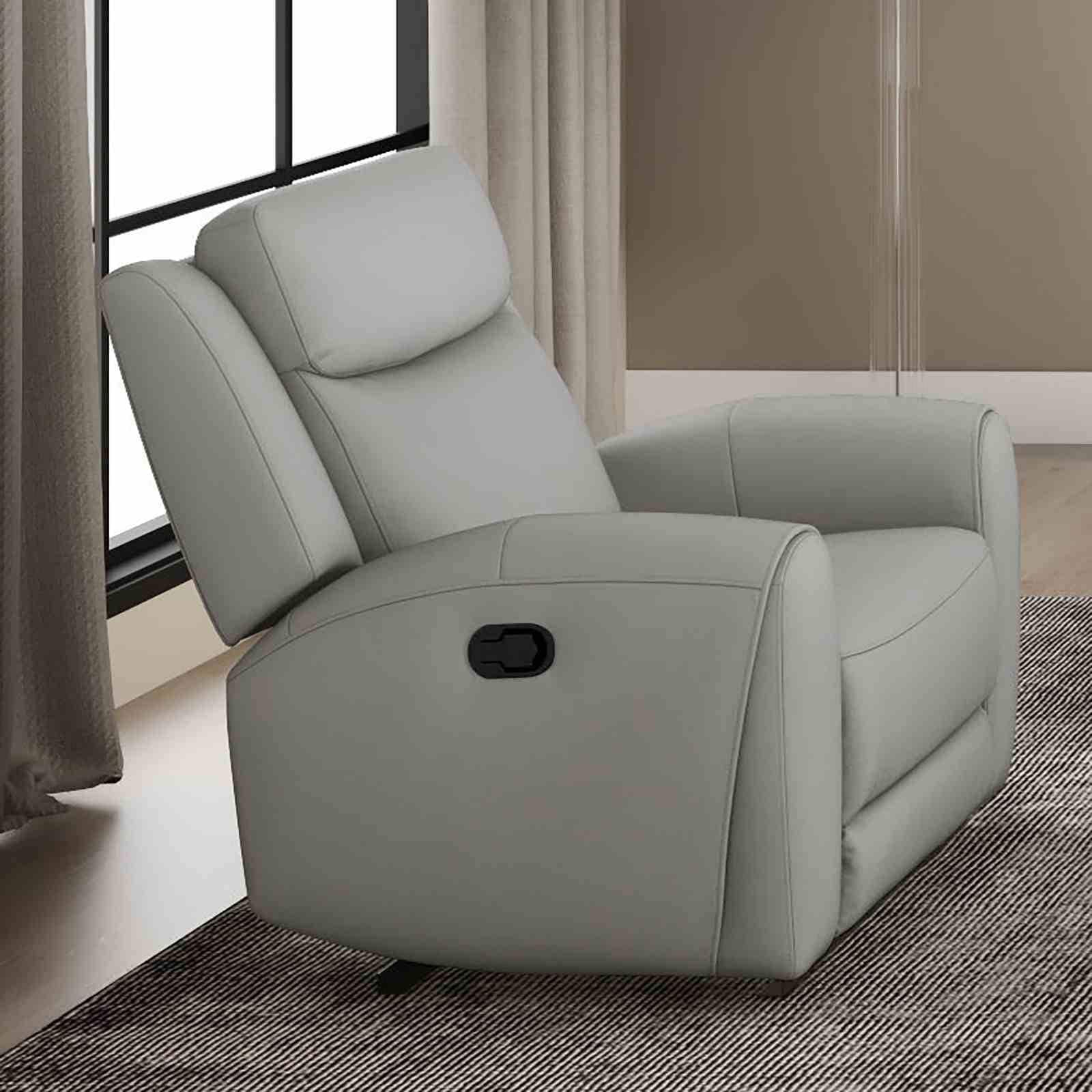 Transitional 1pc Light Gray Top Grain Leather Contour Arm Recliner Chair