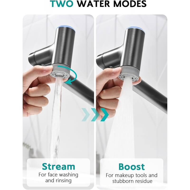 Lefton Rotatable Single Hole Bathroom Sink Faucet with Built-in Filter, Temperature Display in Fahrenheit, 2 Water Modes