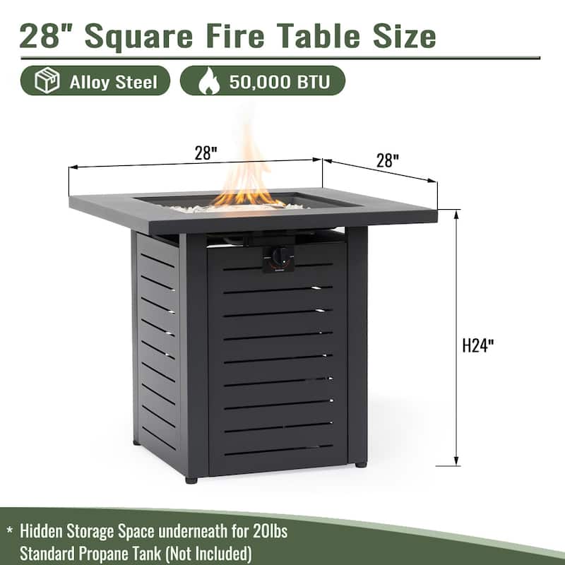 28" Propane Square Steel Gas Fire Pit with 50000 BTU