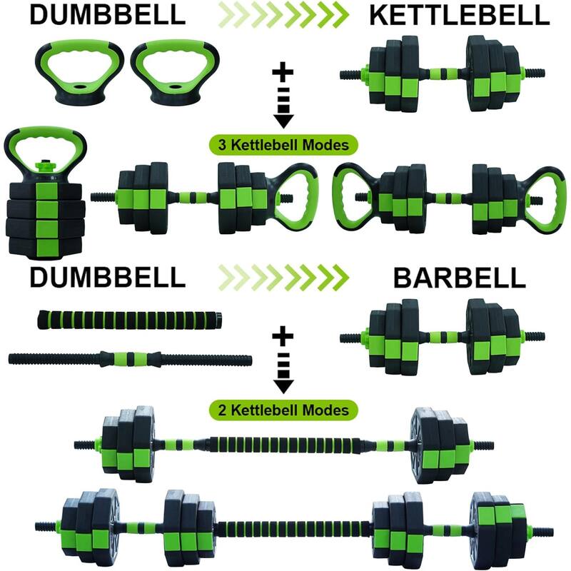 4 in 1 Set Adjustable Dumbbells, 44LB Free Weights Dumbbell Set Green
