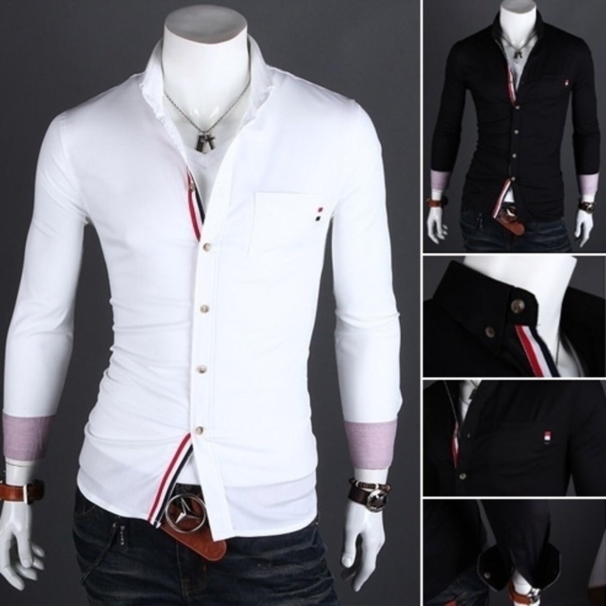 Shop Black White Classic Men Shirt Fashion Long Sleeved Shirt