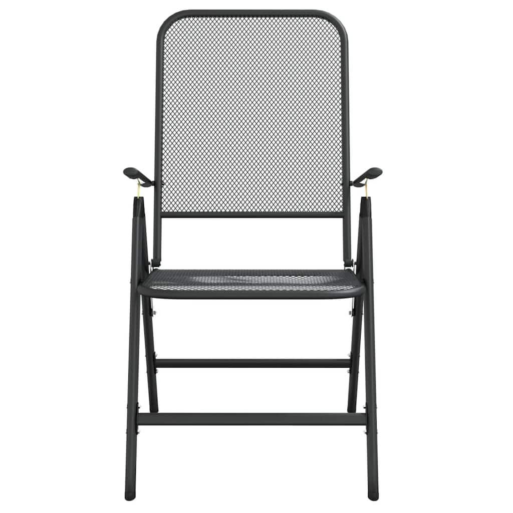 Ian Outdoor Foldable Chair Set of 2, Metal Mesh Design, Dark Gray