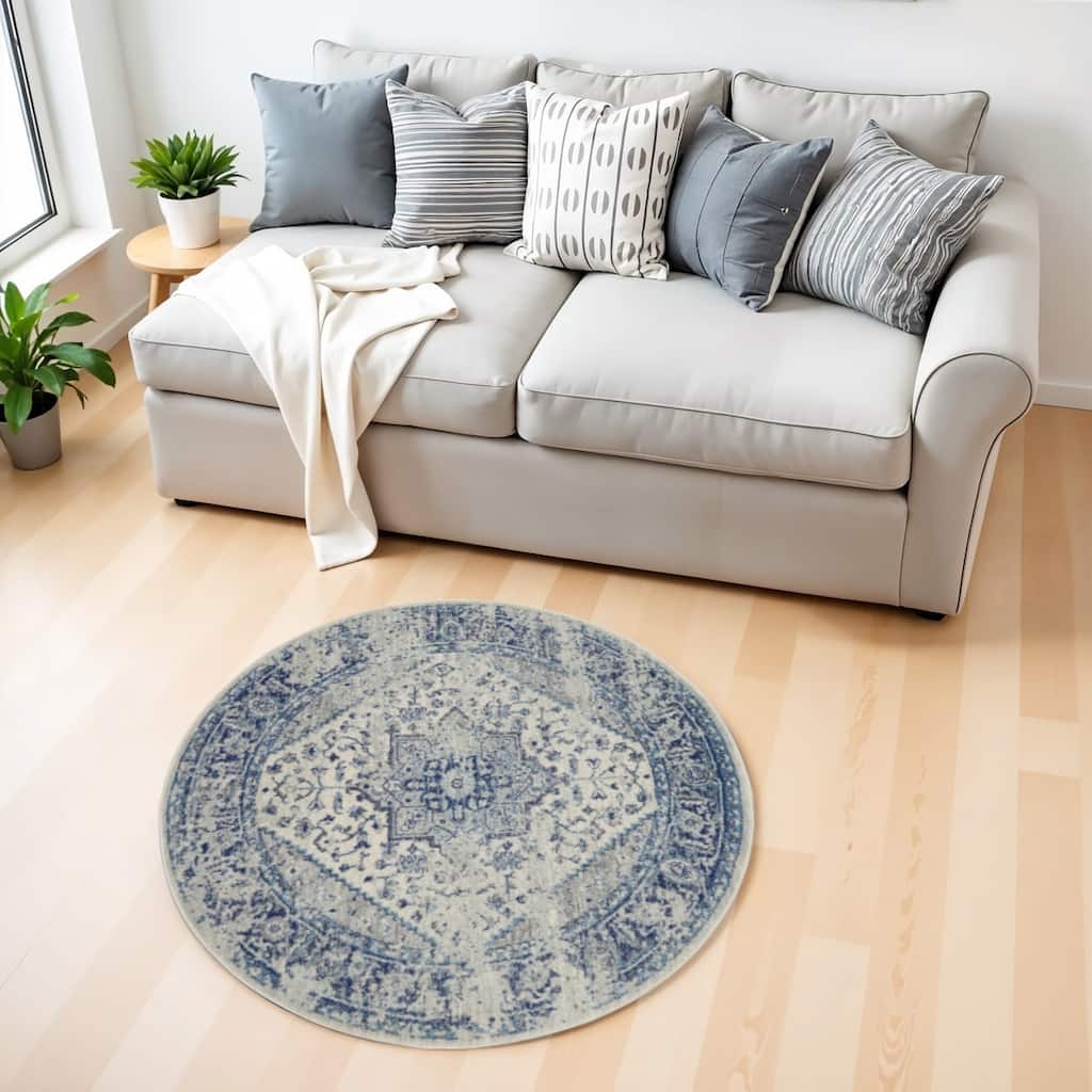 HomeRootsFloral Medallion Transitional Round Area Rug - 48' X '48' X '0.5