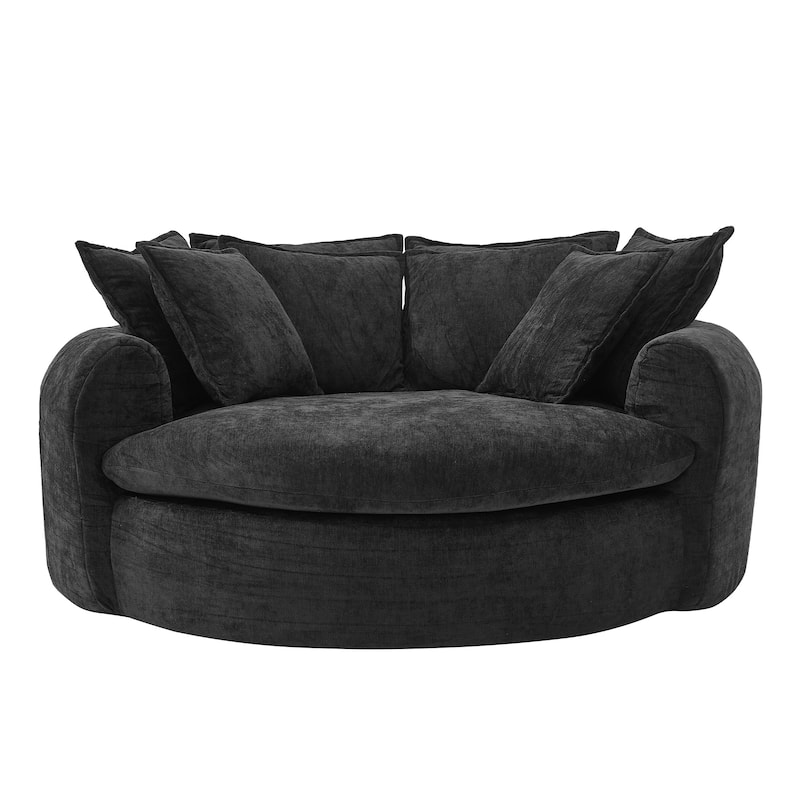 Roomfitters Oversized Round Chaise Sofa 59.8" Upholstered Loveseat with 8 Pillows, Accent Chair for Living Room