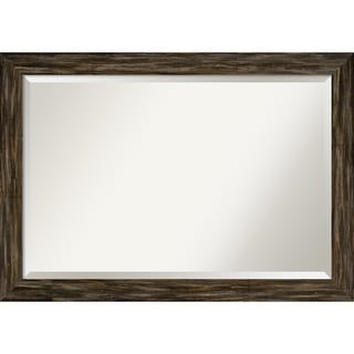 Beveled Wood Wall Mirror - Fencepost Brown Narrow Frame