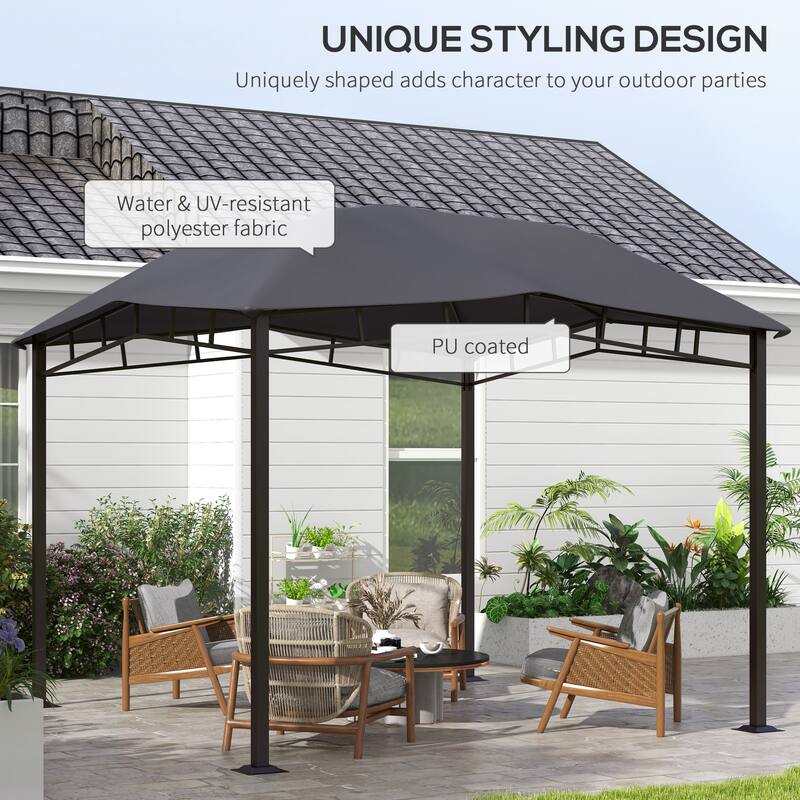 10' x 10' Soft Top Patio Gazebo Outdoor Canopy with Unique Geometric Design Roof, All-weather Steel Frame, Gray