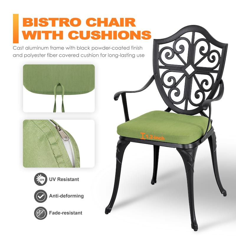 Outdoor 3-Piece Bistro Set with 2.17" Umbrella Hole and Cushions