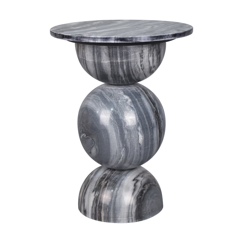 Lyra 19" Modern Natural Marble Handmade Stacked Round Pedestal End Table, Dark Gray/Light Gray, by JONATHAN Y. - Dark Gray/Light Gray - Marble