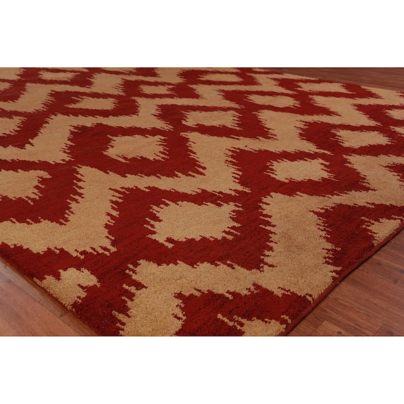 Hand Knotted Oriental 100% Wool Carpet Modern Geometric Oranges & Rust Moroccan Area Rug - 11' 7'' X 9' 0''