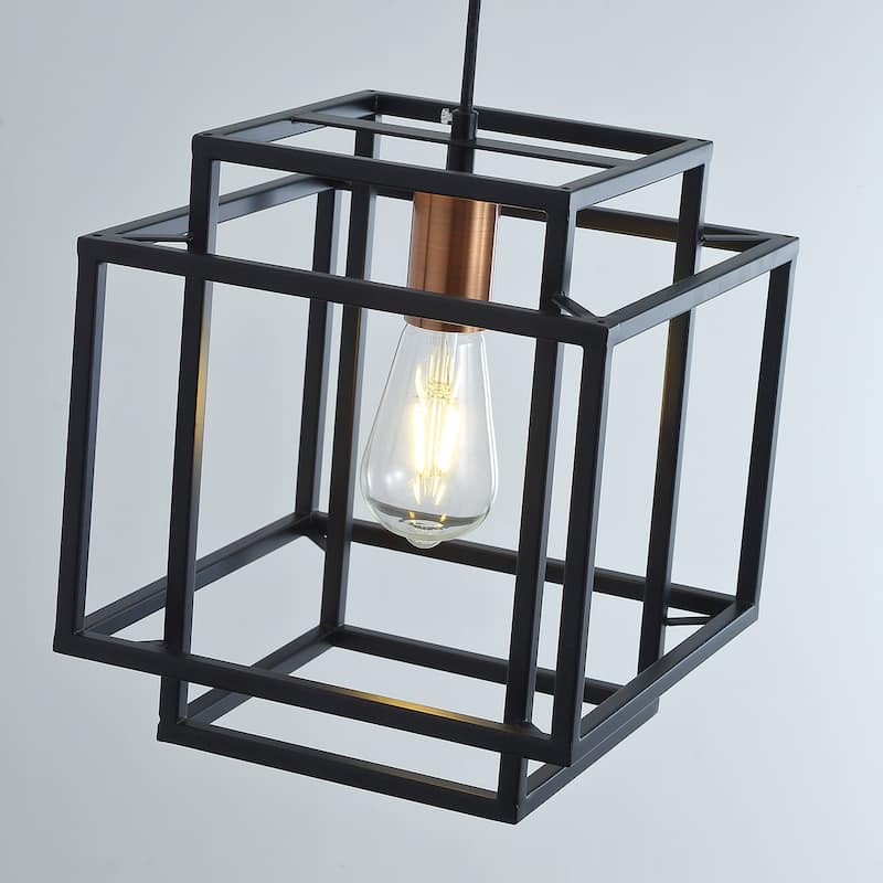 Modern Black Finish Rectangle Iron Frame Pendant Light